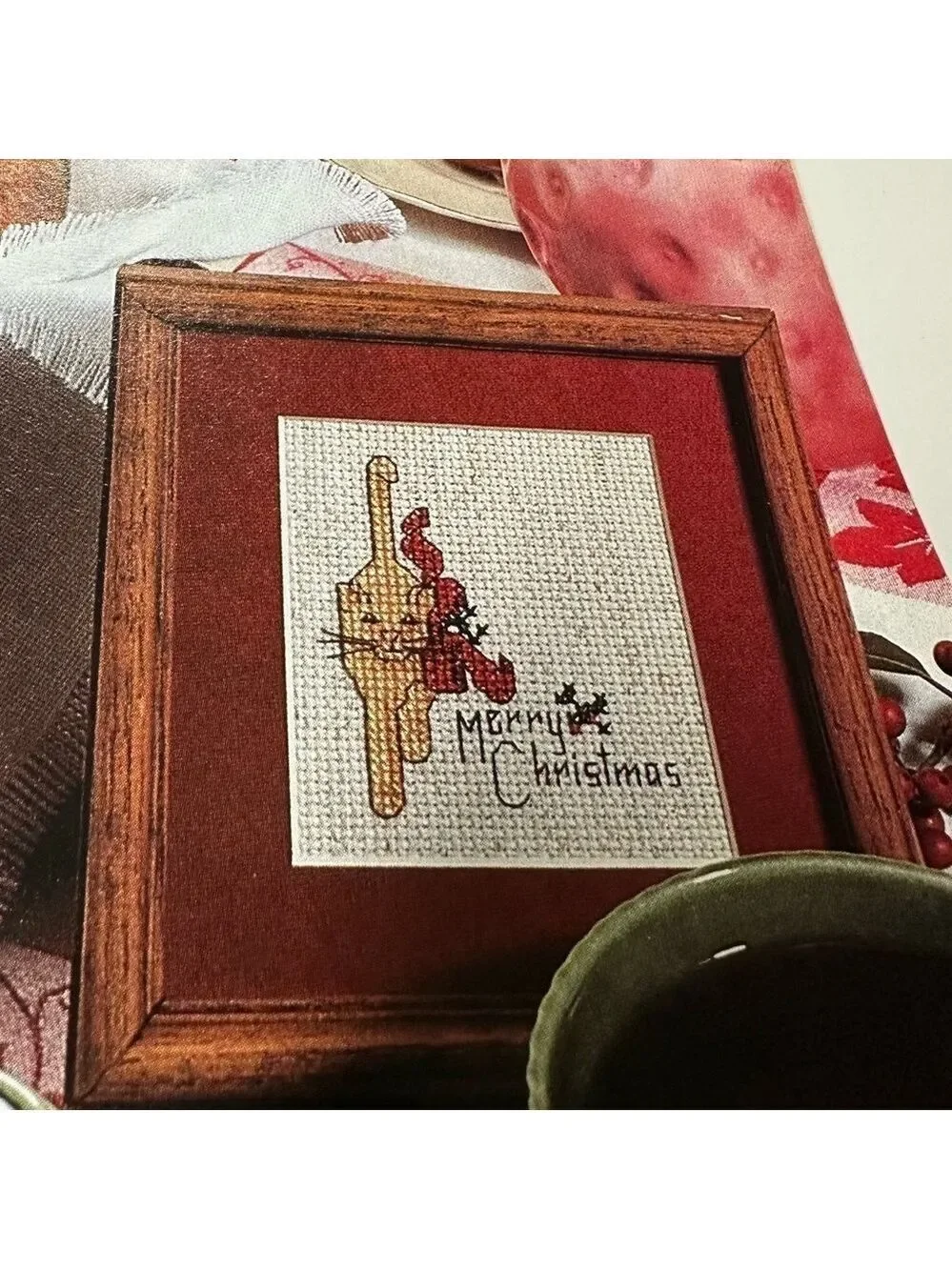 Christmas Tree Counted Cross Stitch, Hand Completed needlework on Aida cloth